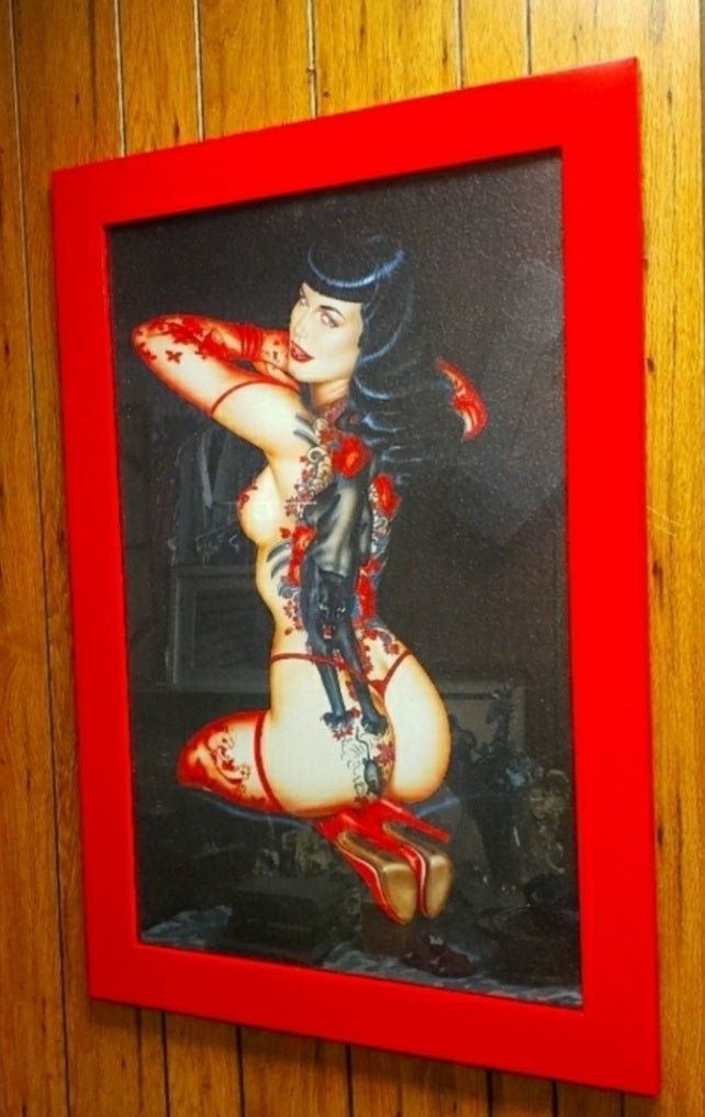 Betty Page Hand Painted Framed Canvas