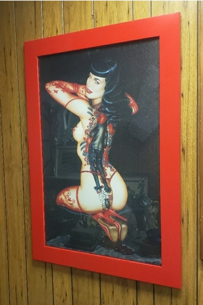 Betty Page Hand Painted Framed Canvas